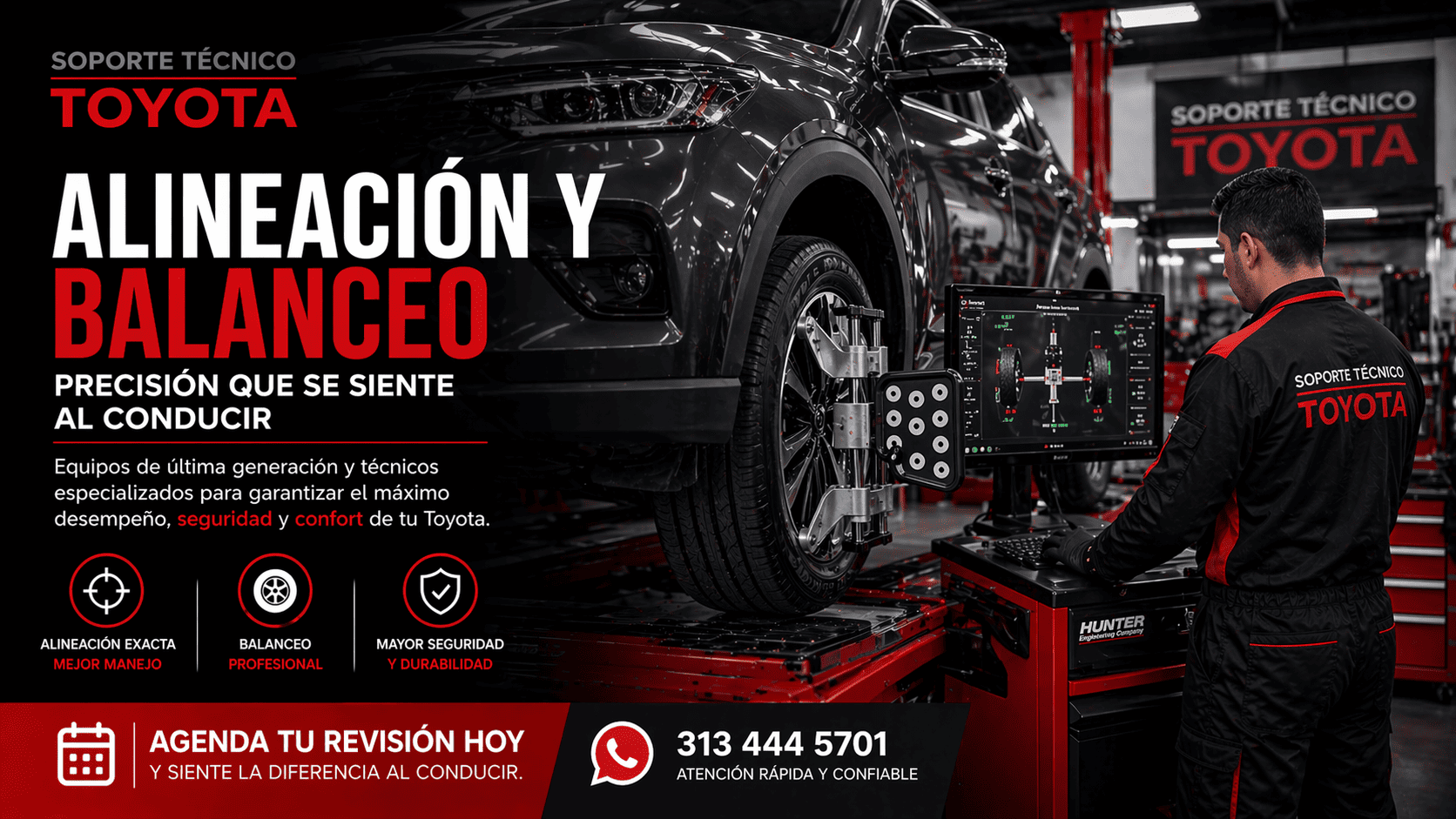 equipo profesional de alineación y balanceo Toyota